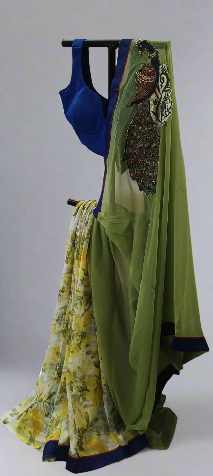 Meadow Bloom Embroidered Chiffon Saree
