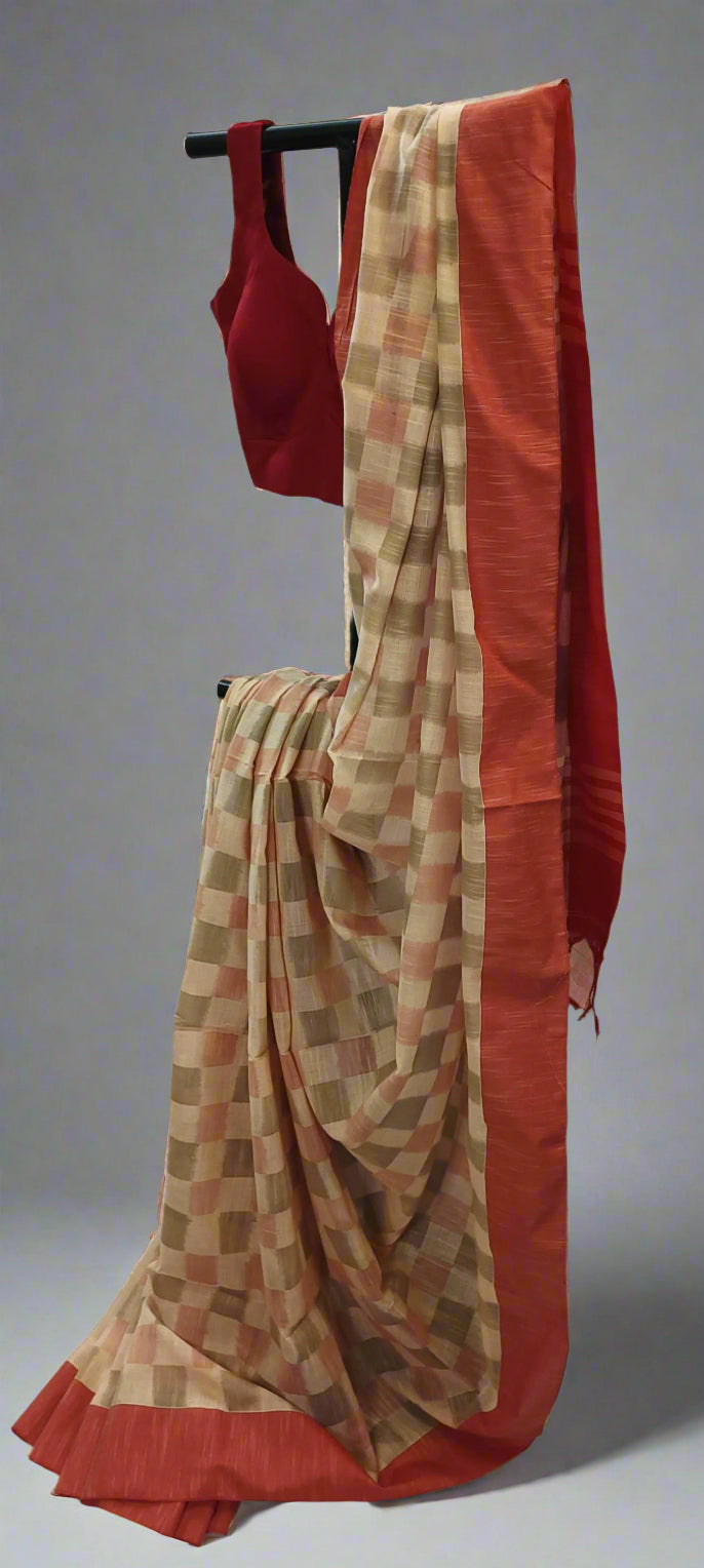 Terracotta Shadow Cotton Saree