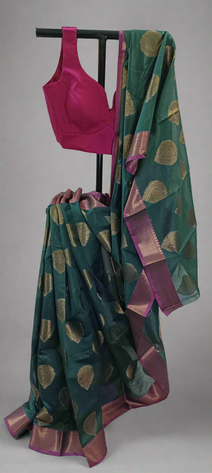Mehruvana Green Zari Linen Saree