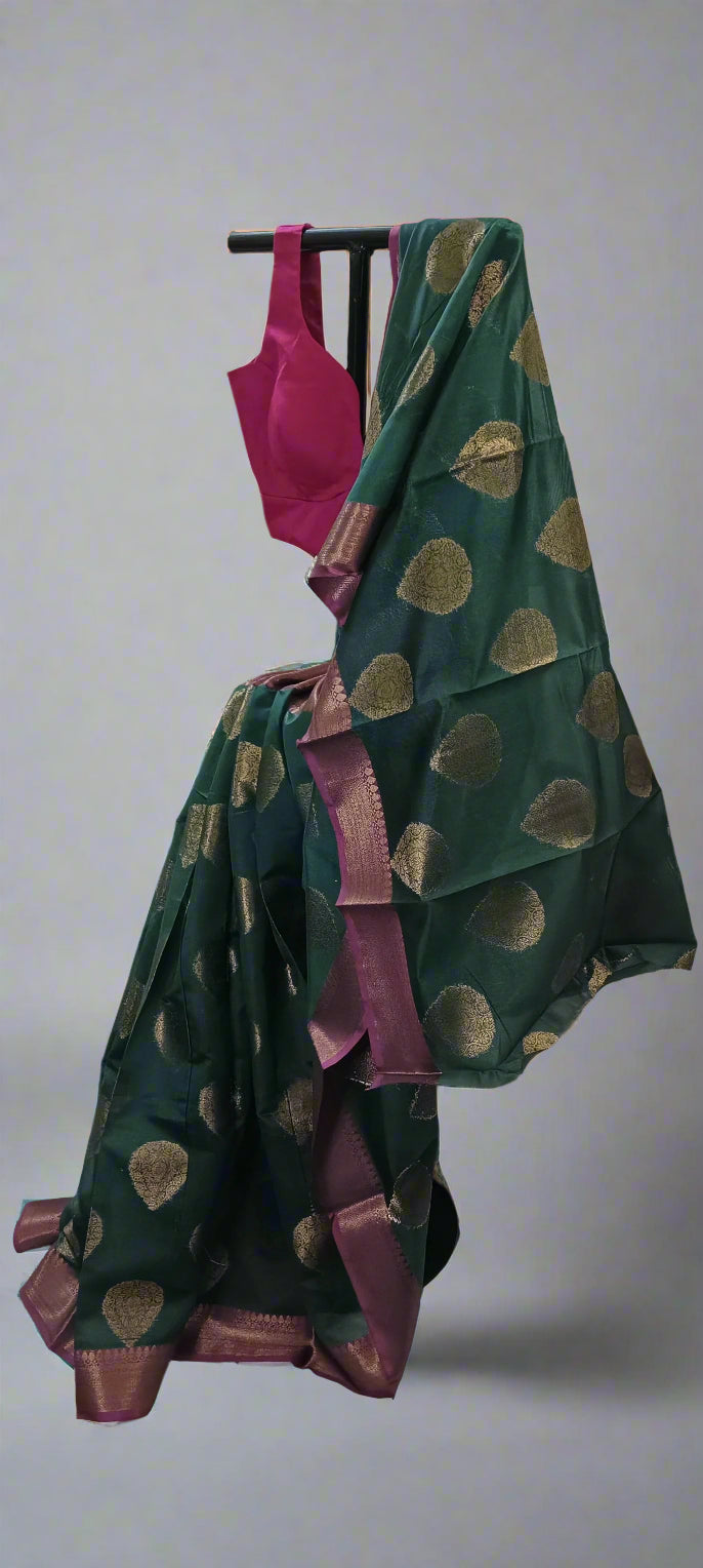 Mehruvana Green Zari Linen Saree