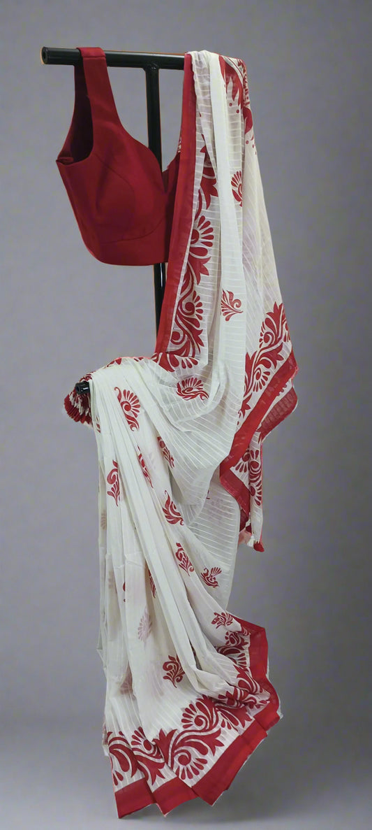 Shwetroj Cotton Handblock Saree