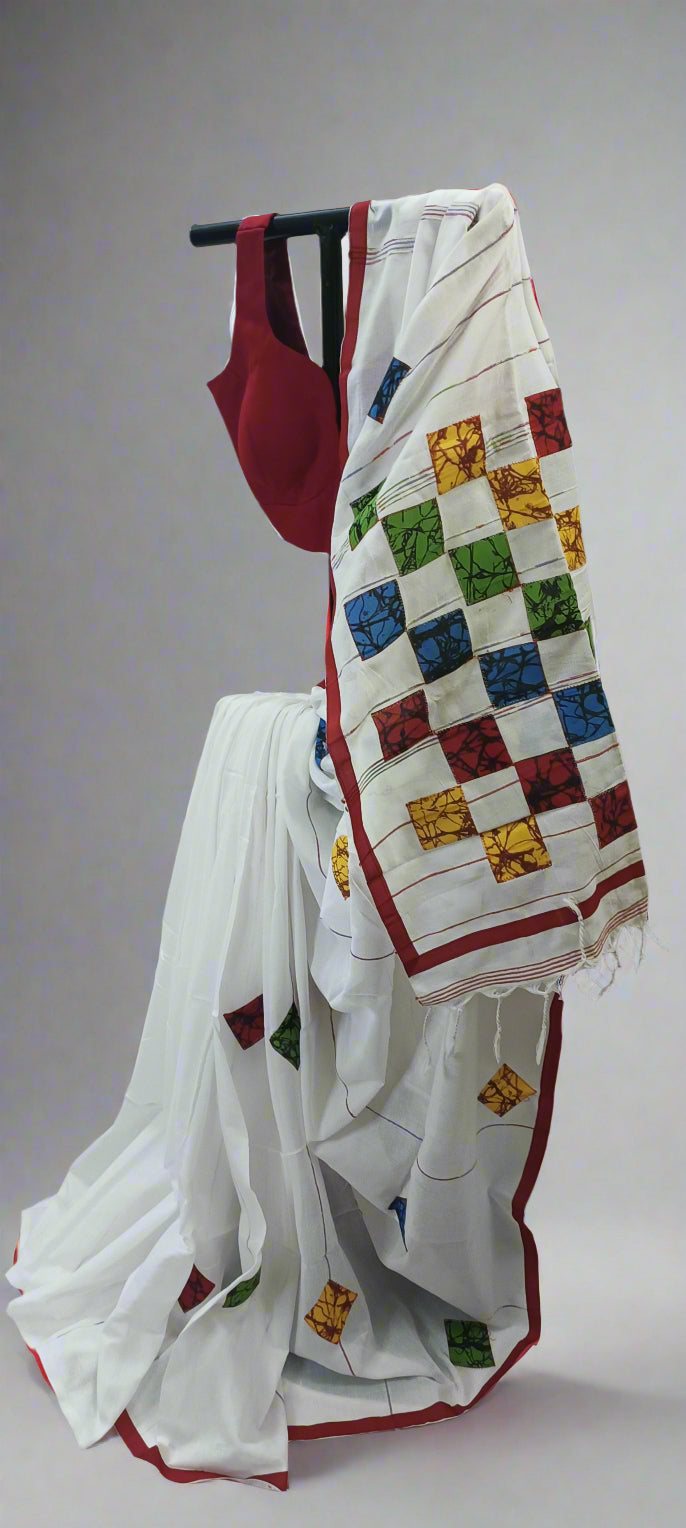 Utsav Shwet Cotton Hand Block Saree