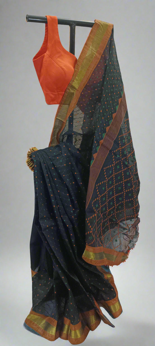 Shondhya Raag Black Dhakai Taant Saree