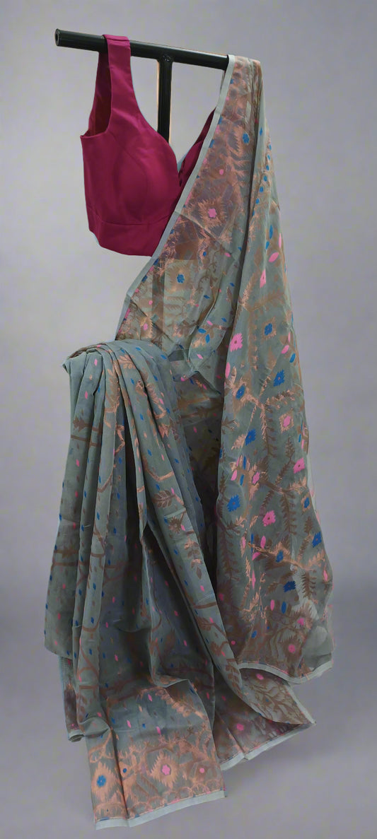 Duskhaze Bloom Tissue Muslin Saree