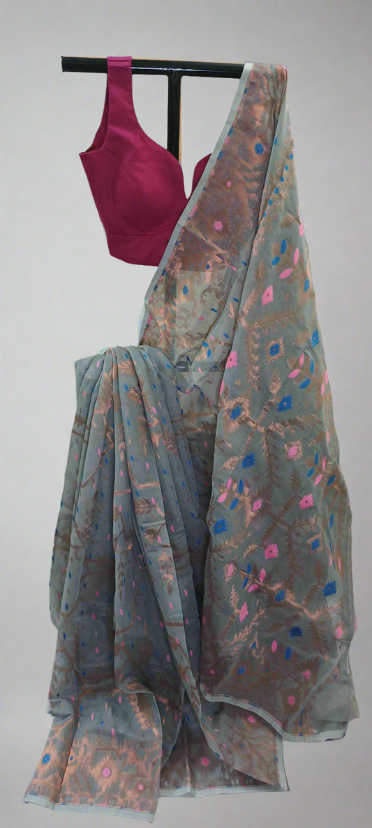 Duskhaze Bloom Tissue Muslin Saree