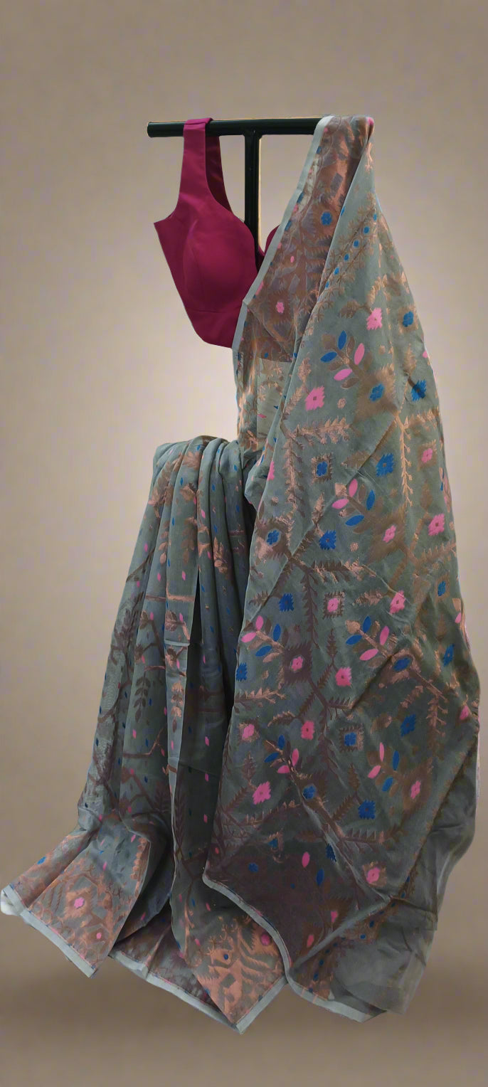 Duskhaze Bloom Tissue Muslin Saree
