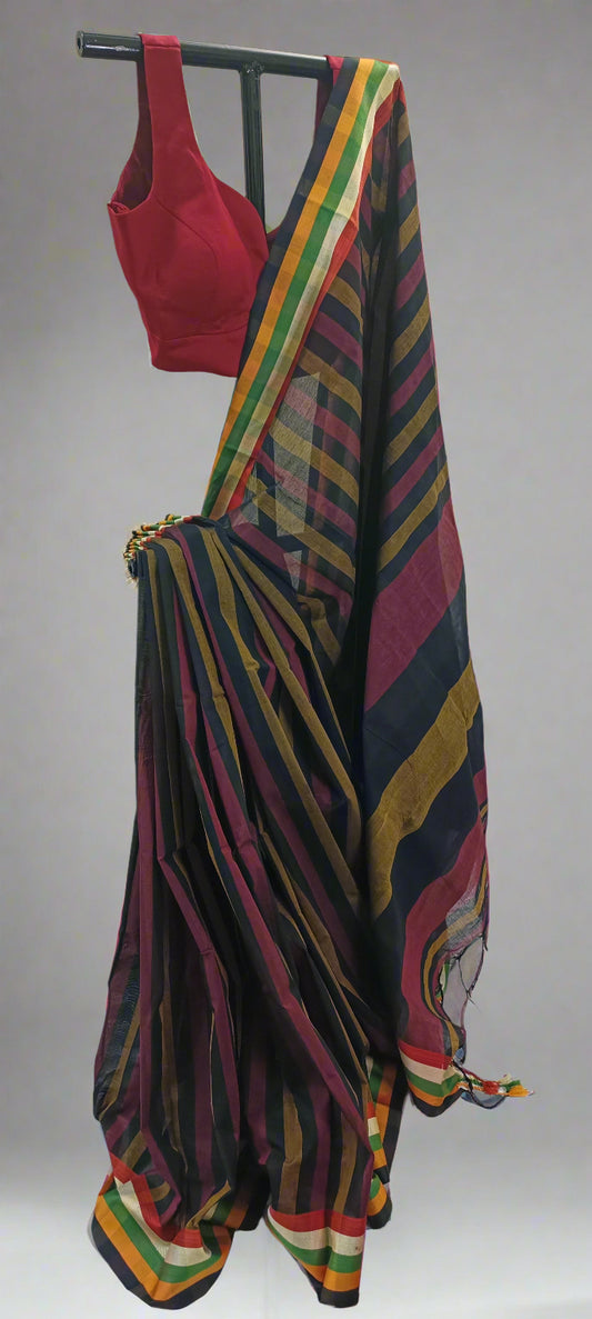 Bhuri-Kaali Linen Cotton Saree