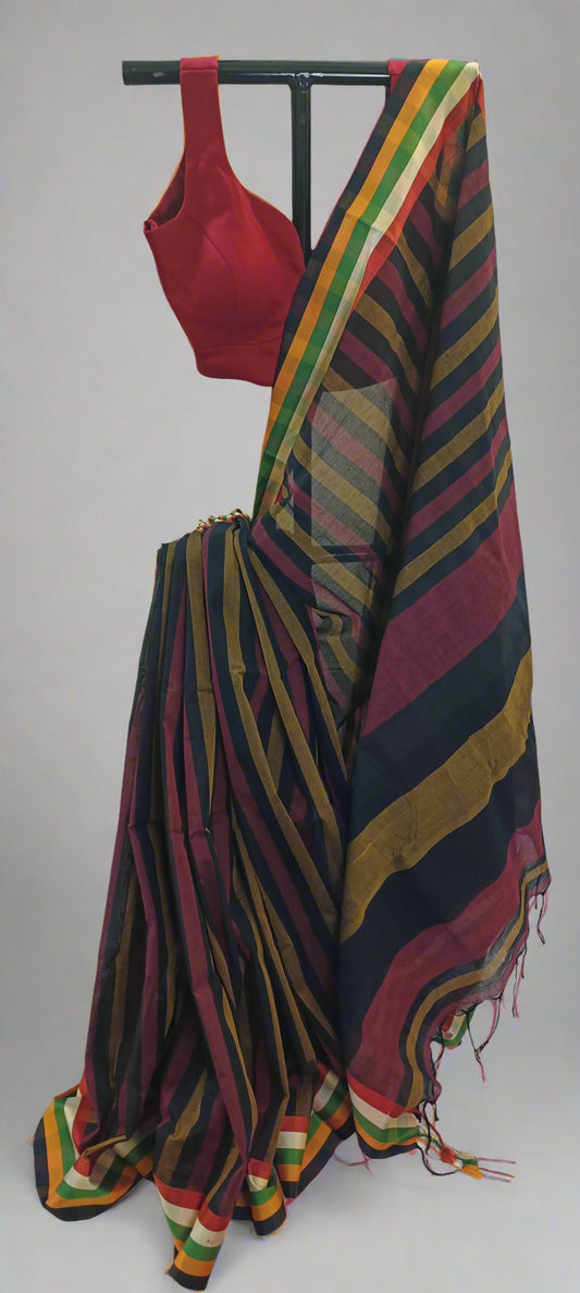 Bhuri-Kaali Linen Cotton Saree