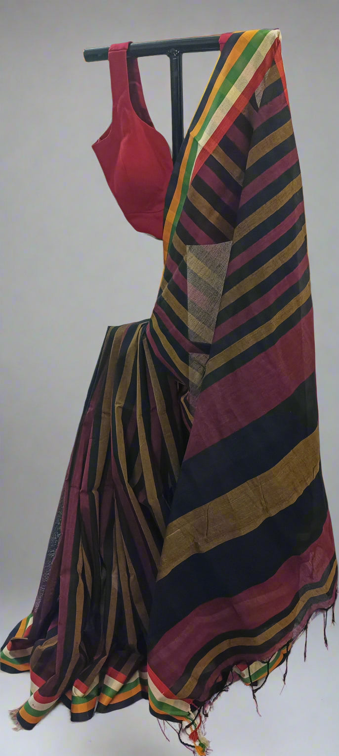 Bhuri-Kaali Linen Cotton Saree