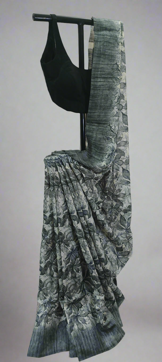 Ashleaf Grey Chiffon Saree
