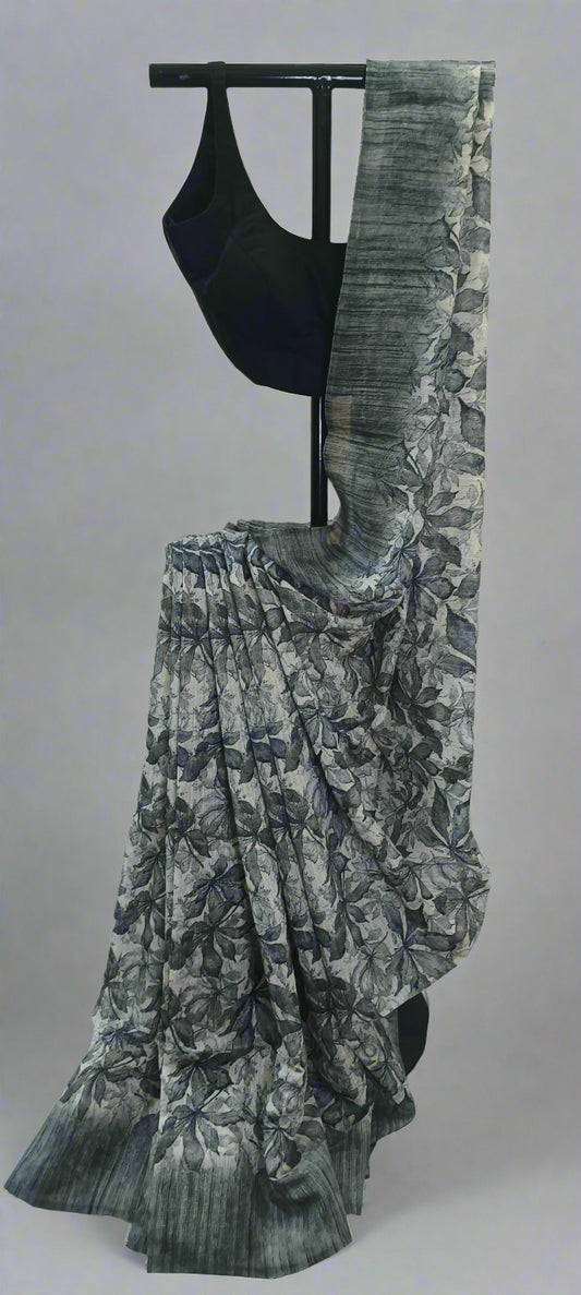 Ashleaf Grey Chiffon Saree