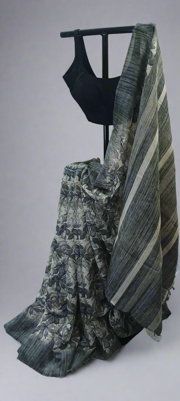 Ashleaf Grey Chiffon Saree