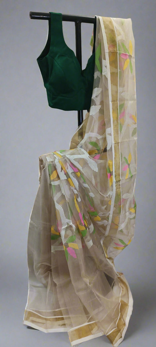 Gul-Abhaar Hand Embroidered Muslin Saree