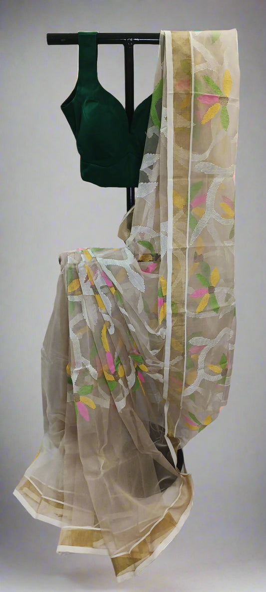 Gul-Abhaar Hand Embroidered Muslin Saree