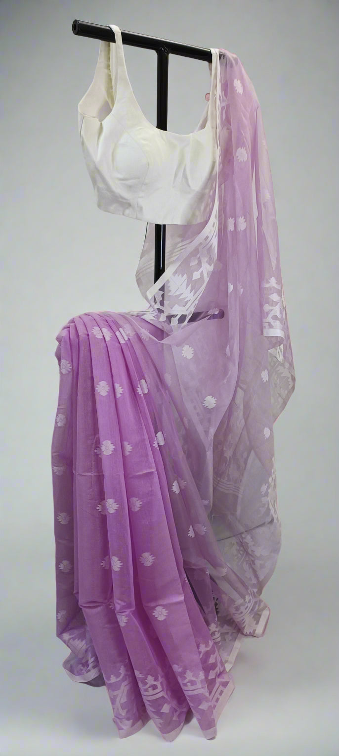Lilac Muslin Cotton Saree