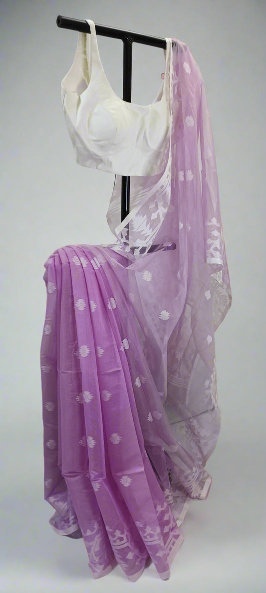 Lilac Muslin Cotton Saree