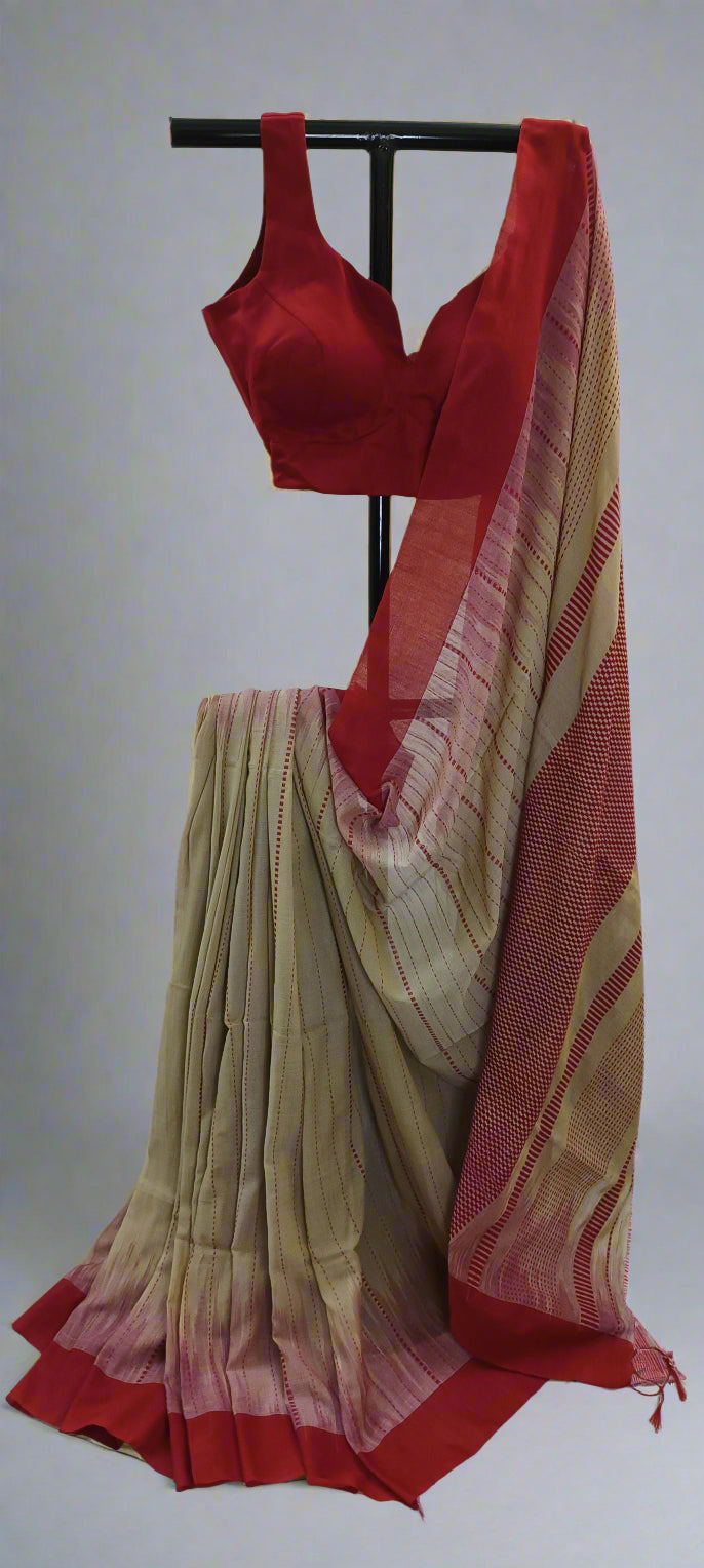RAKTIMA Kantha Stitch Cotton Saree