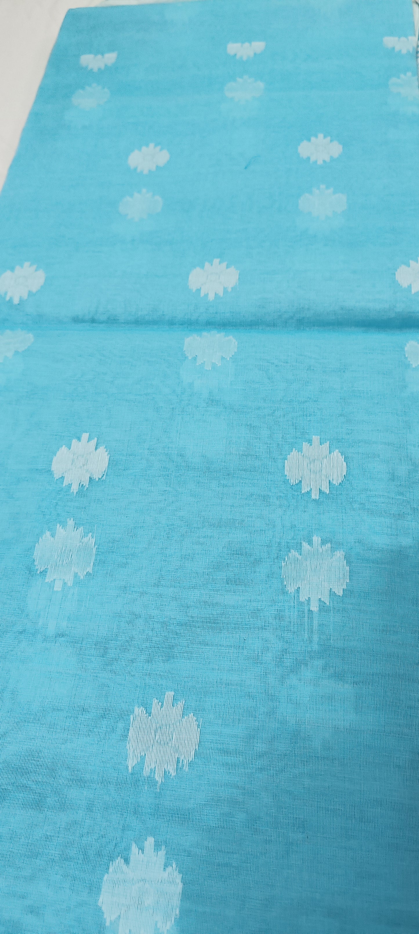 NABONEEL Sky Blue Jamdani Cotton Saree