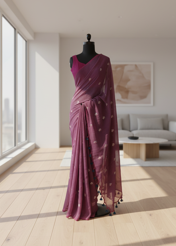 Gulnaar Embroidered Mul Cotton Saree
