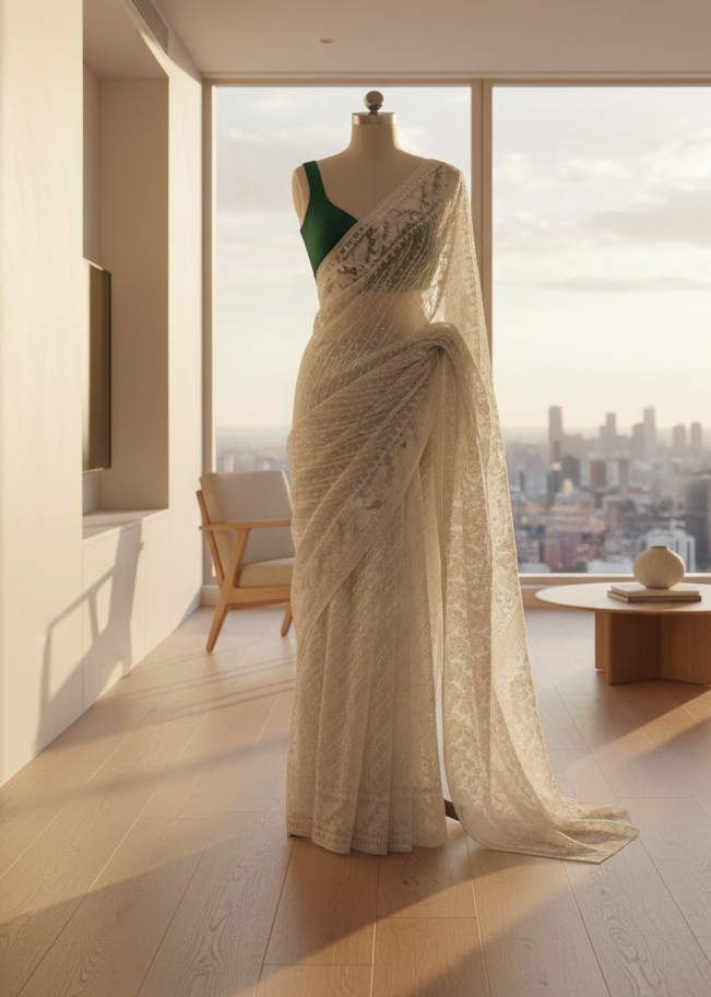 Shwetika Sage Jamdani Cotton Saree