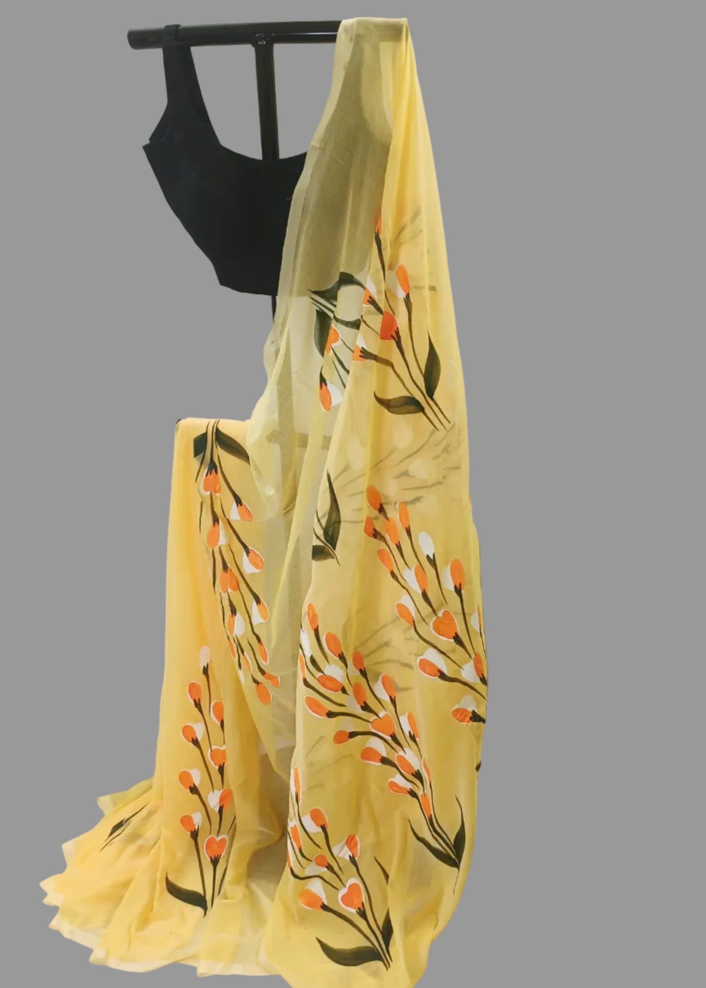 Yellow scarf with floral pattern on a white background
