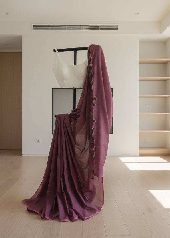 Madira Wine Mul Cotton Saree