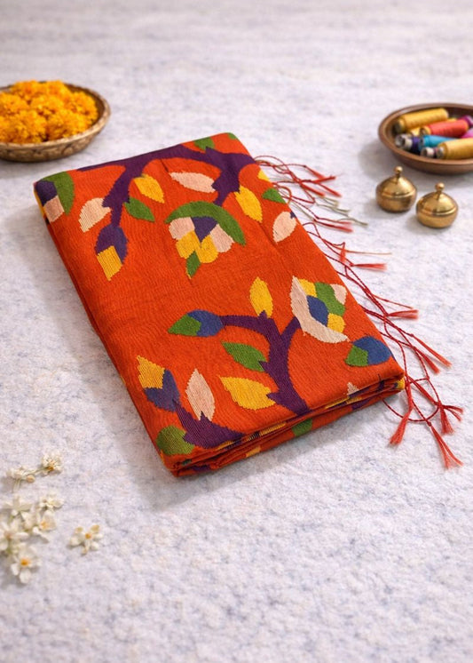 Amber Grove Muslin Saree with Tree Motifs