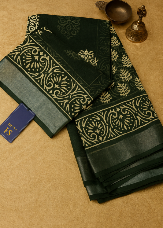 Aranya Vriksha Hand-Printed Linen Saree