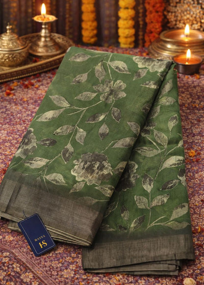 Vanashree Linen Saree with Sepia Floral Print