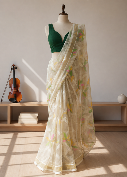 Gul-Abhaar Hand Embroidered Muslin Saree