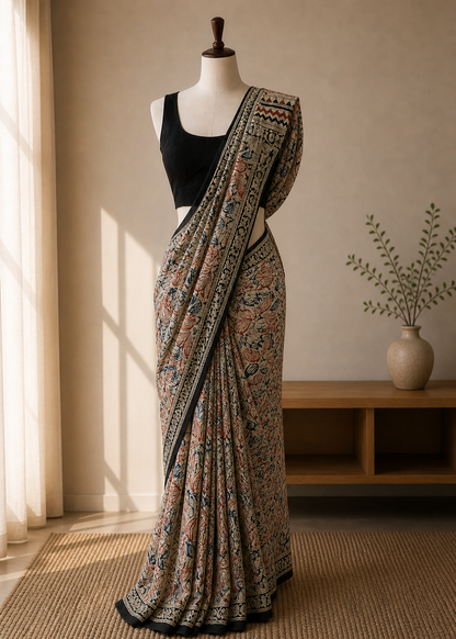 Leaf Rust Kalamkari Cotton Saree