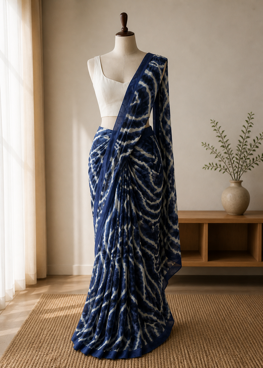 Midnight Ripple Chiffon Saree