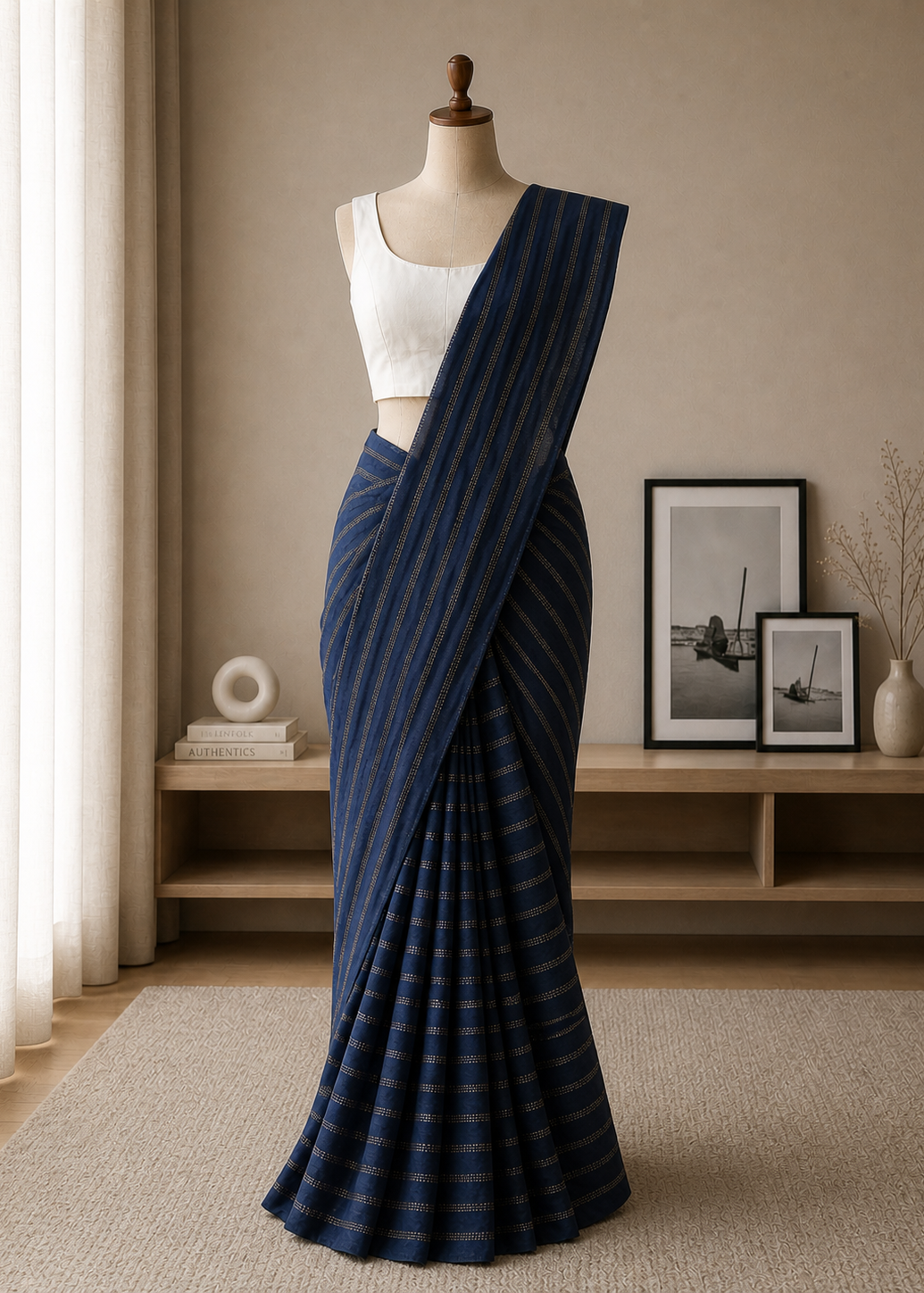 Twilight Moss Kantha Cotton Saree