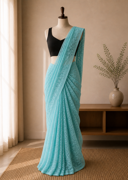 Neelchaaya Chikankari Work Saree