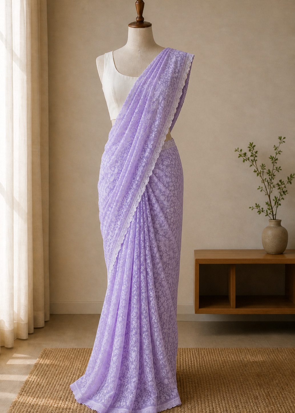 Lavender Whisper Chikankari Work Saree