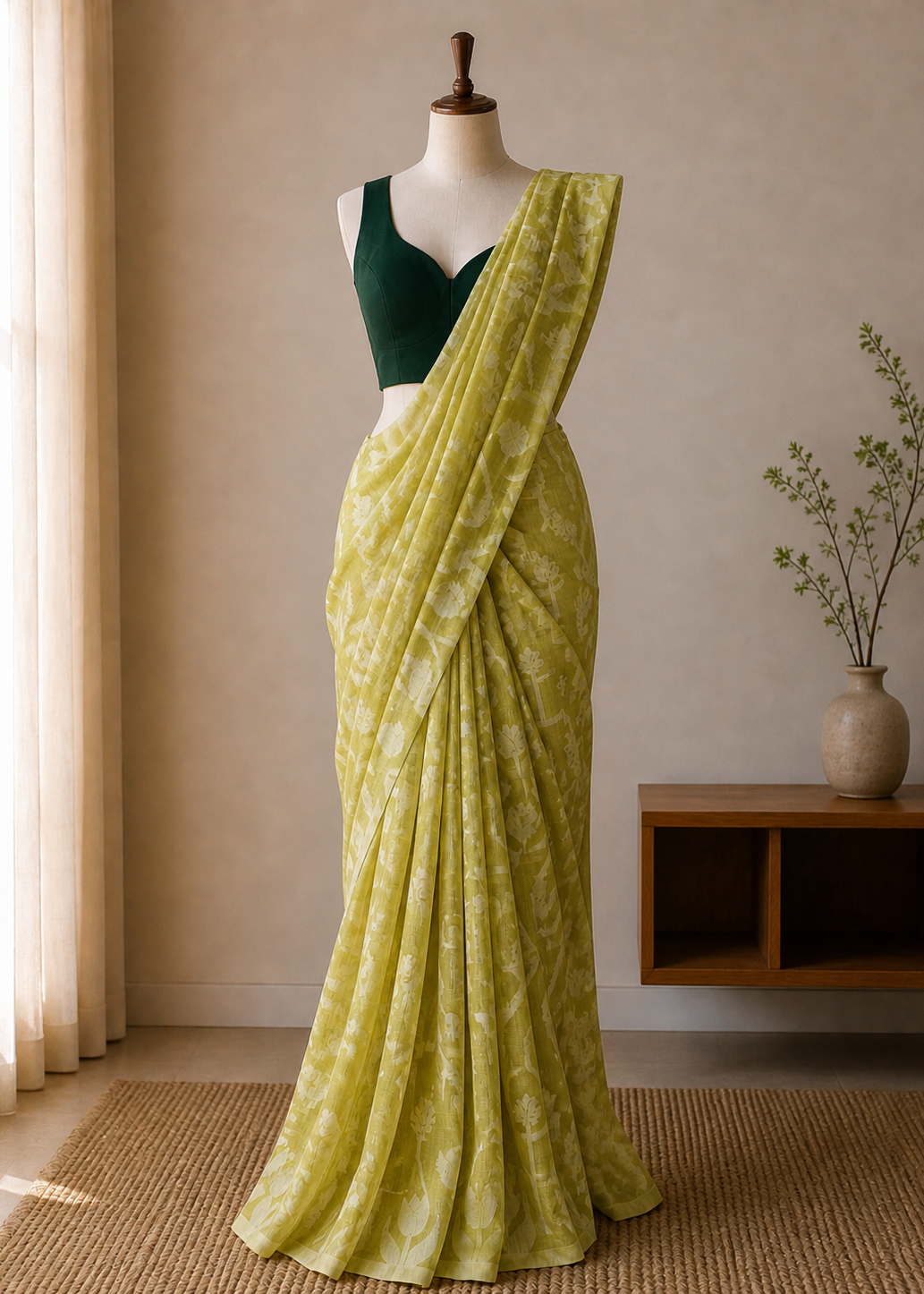 Citron Bloom Soft Jamdani Cotton Saree
