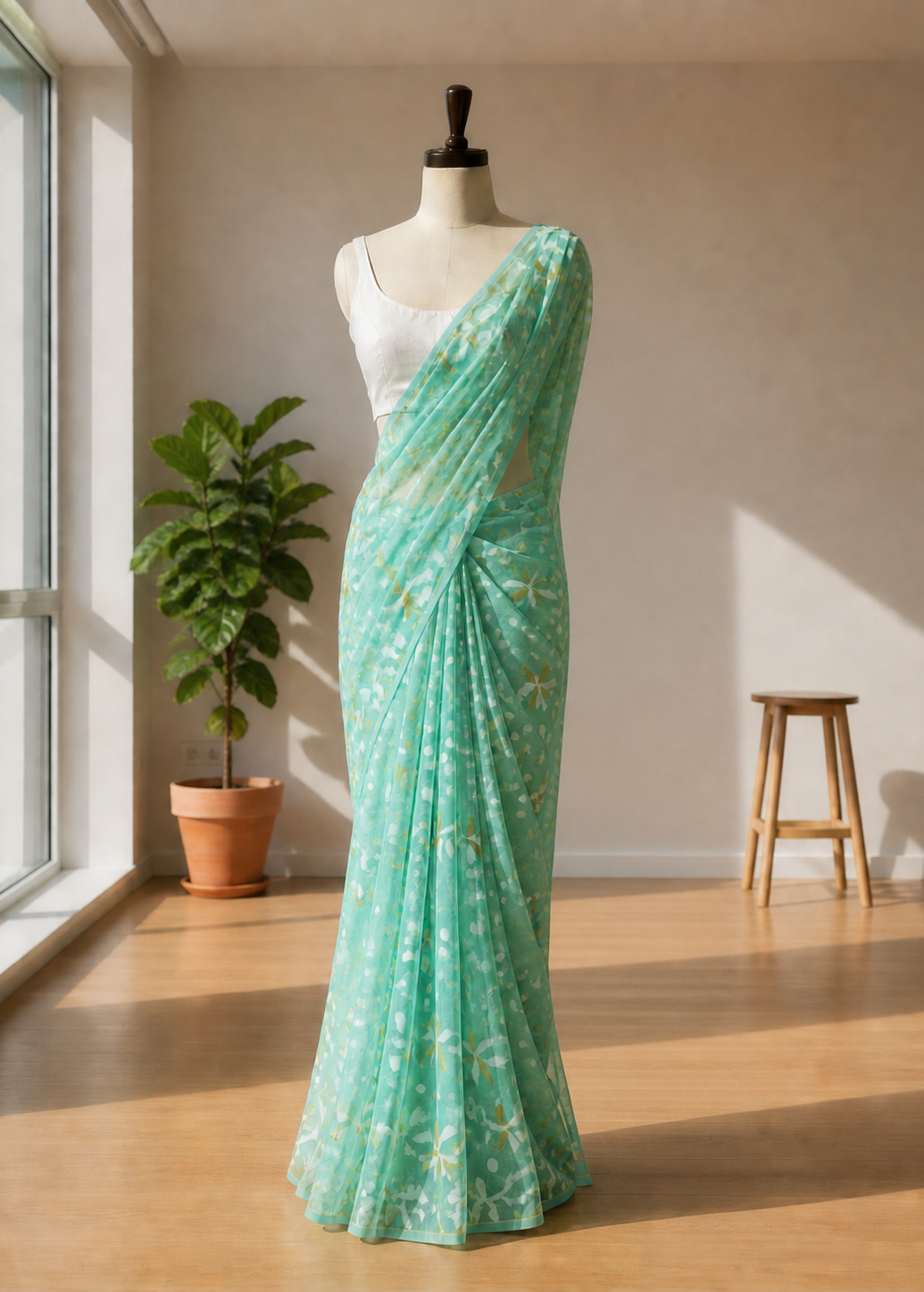 Shobuj Jhorna Dhakai Taant Saree