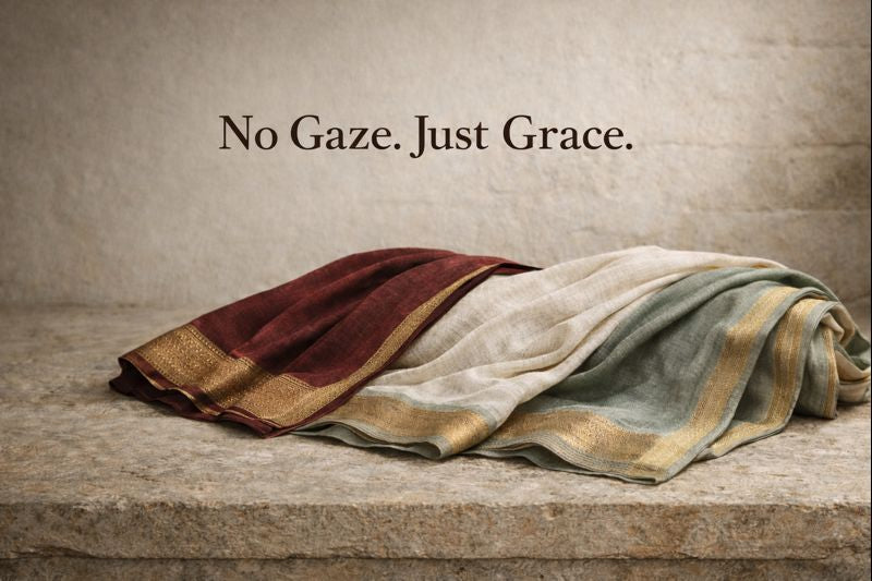 Minimal editorial image representing HASYA’s philosophy of calm, presence, and handcrafted cotton sarees