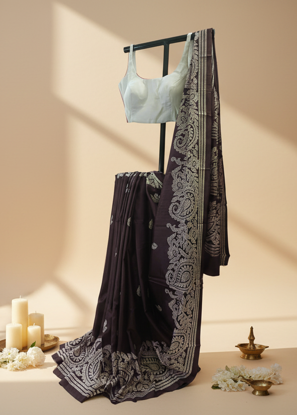 Kashi Maroon Pure Silk-Cotton Saree