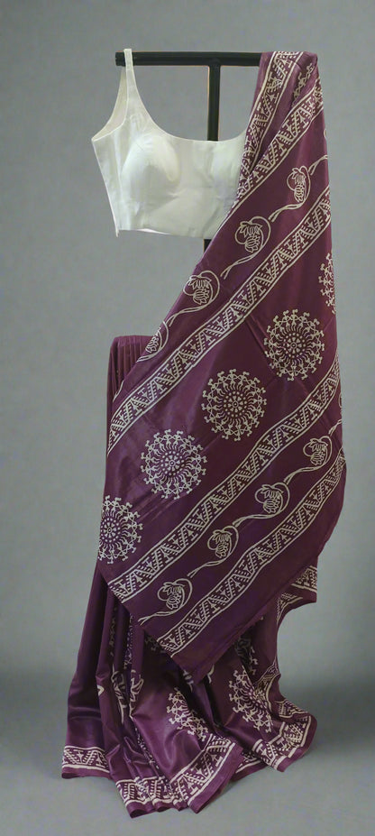Anurakta Jamuni Bishnupuri Block Print Silk Saree