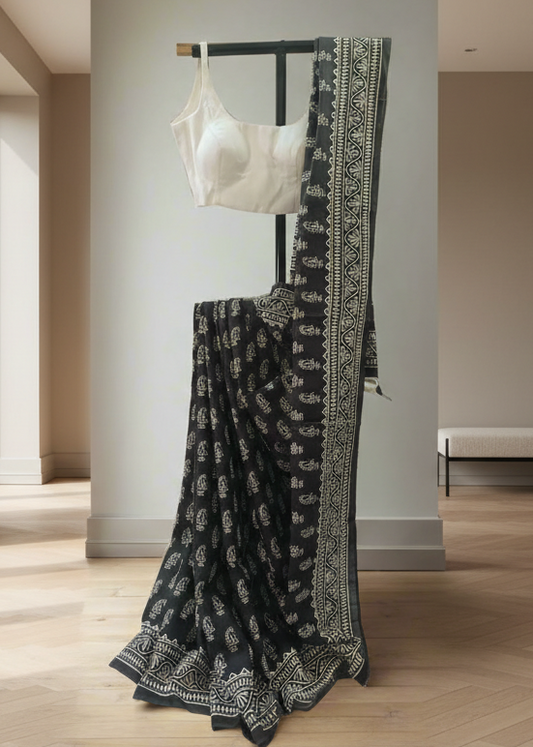Ink Bloom Bishnupuri Block Print Saree