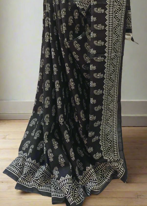 Ink Bloom Bishnupuri Block Print Saree