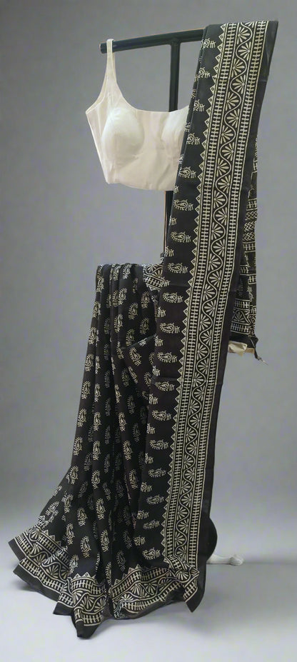 Ink Bloom Bishnupuri Block Print Saree