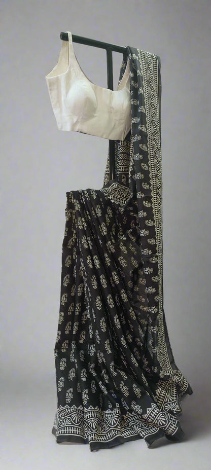 Ink Bloom Bishnupuri Block Print Saree
