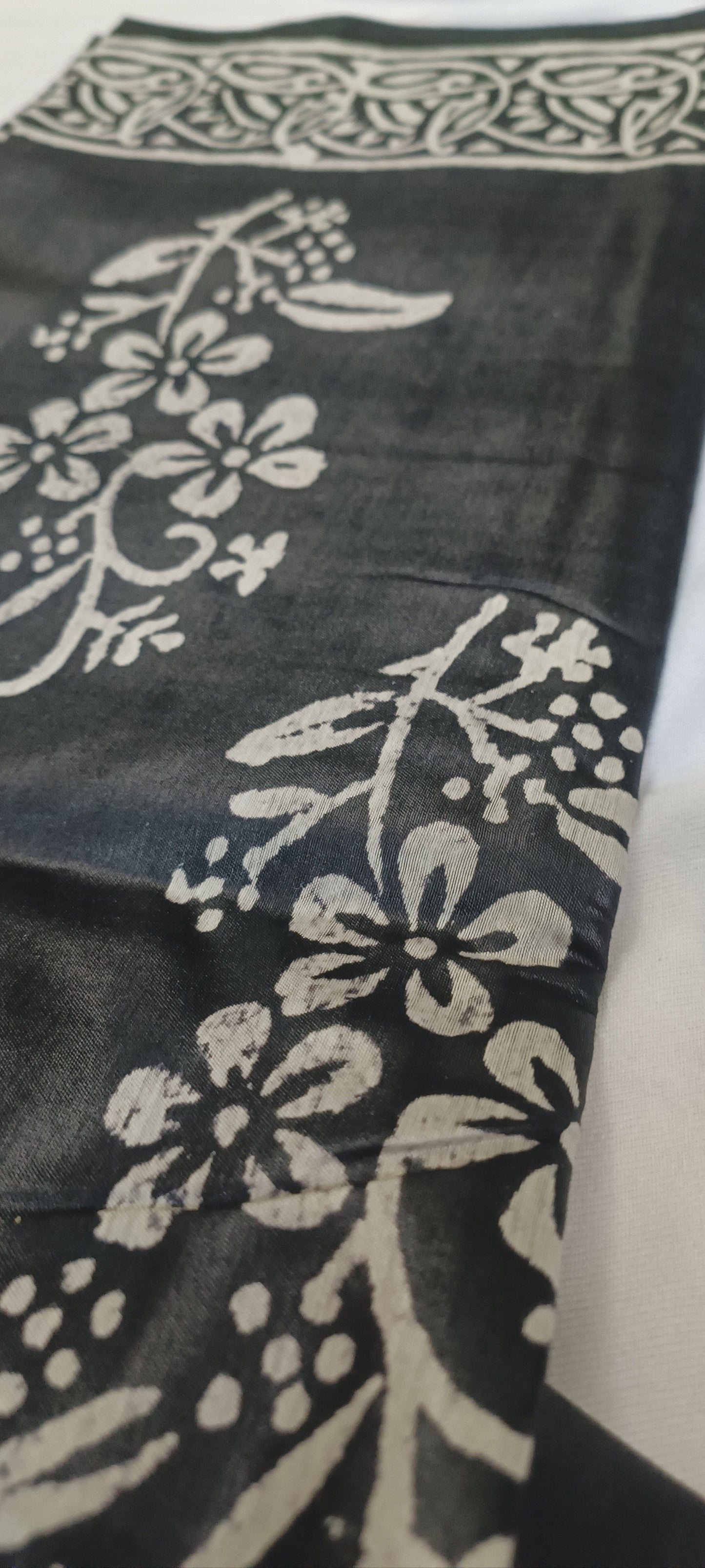 Night Garden Black Floral Block Print Saree