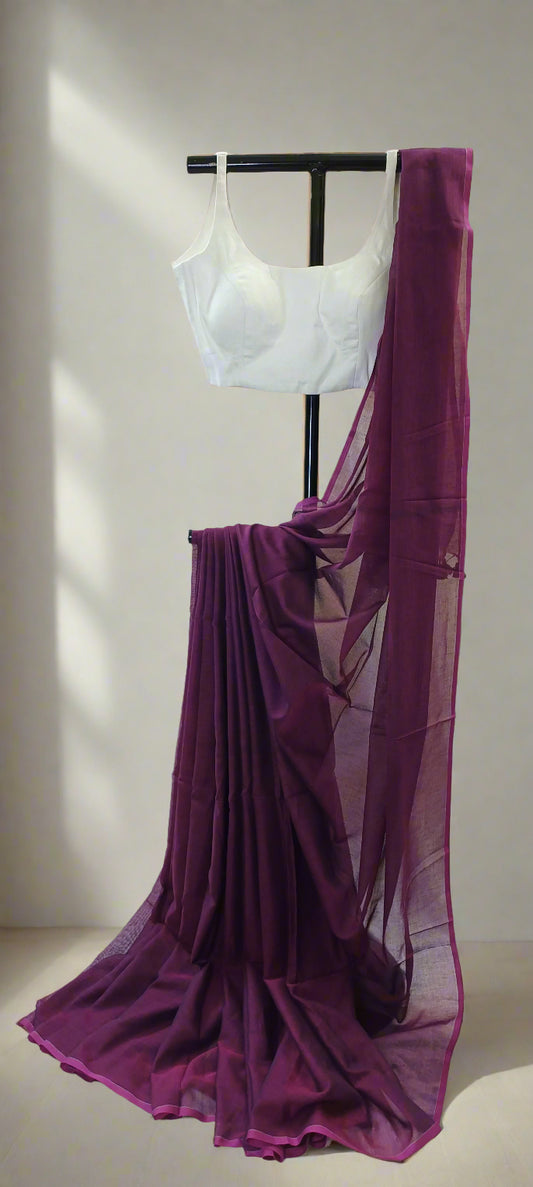 Jamun Noir Mul Cotton Saree