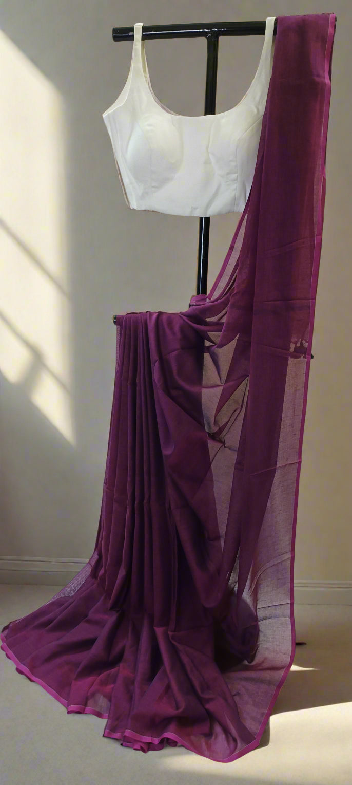 Jamun Noir Mul Cotton Saree