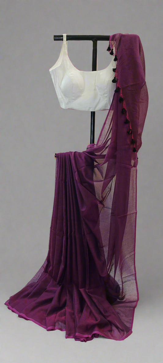 Jamun Noir Mul Cotton Saree