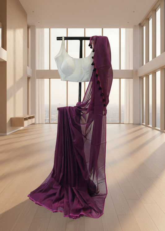 Jamun Noir Mul Cotton Saree