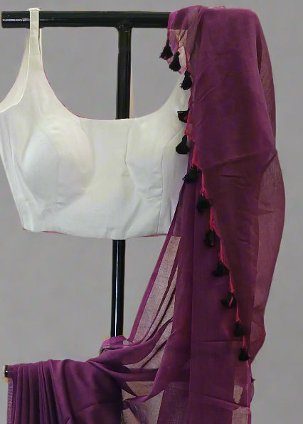 Jamun Noir Mul Cotton Saree